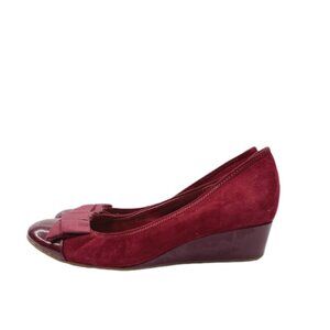 Cole Haan Women's Burgundy Suede Wedge Bow Slip-On Pump Heel Size 8B